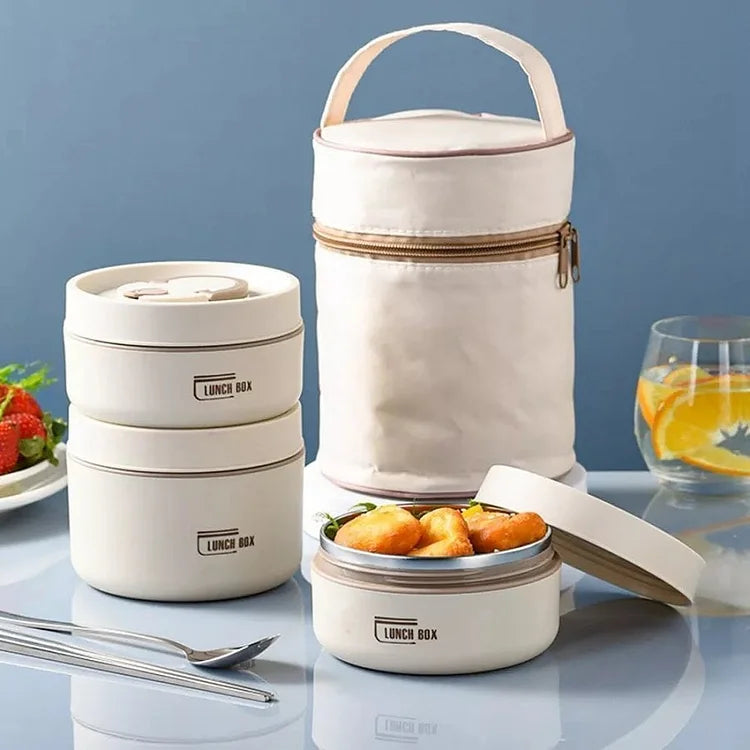 Isolerad lunchlåda i BPA-fri plast med flera fack, stilren design för måltider, enkel att använda och rengöra.