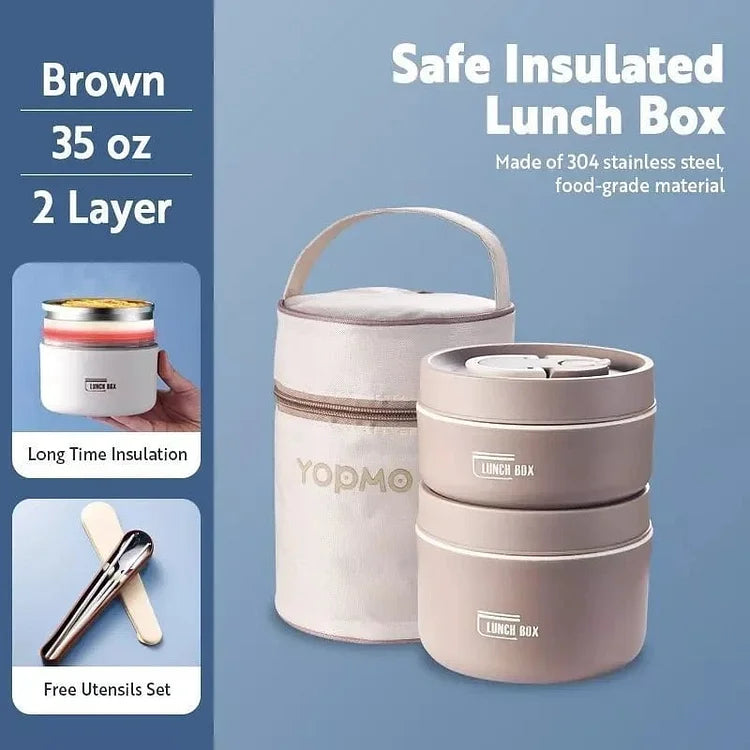 Isolerad lunchlåda i BPA-fri plast med flera fack, stilren design för måltider, enkel att använda och rengöra.