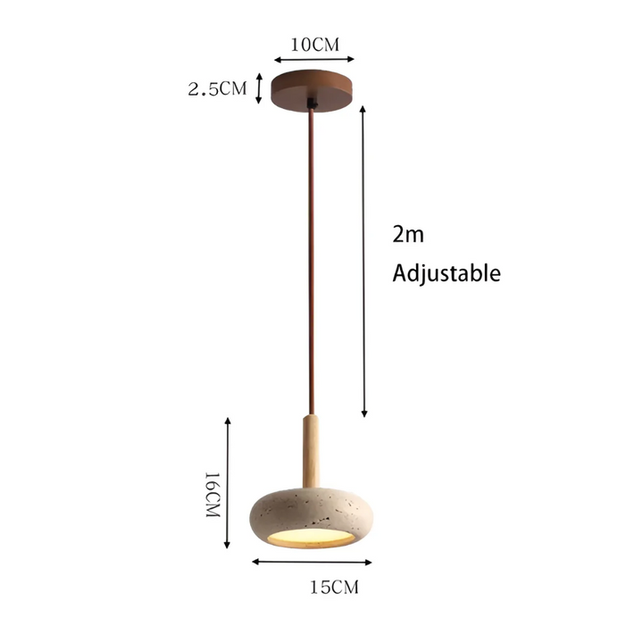 Japansk LED taklampa med elegant design, justerbar höjd, gul grotsten och trädetaljer, skapar modern österländsk stil.