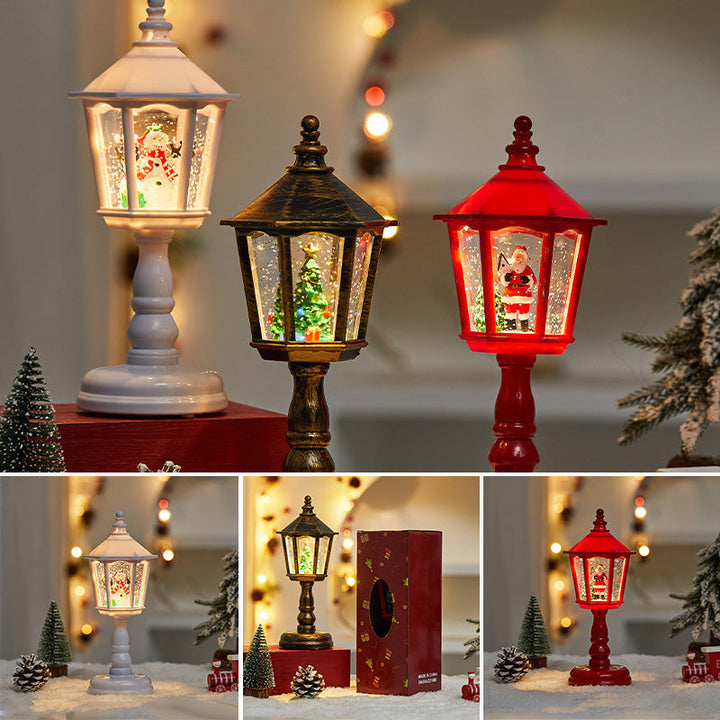 "Jul hexagonal vattenlykta med magisk snöeffekt, hexagonformad, 3D-resininteriör för festlig julstämning och dekoration."