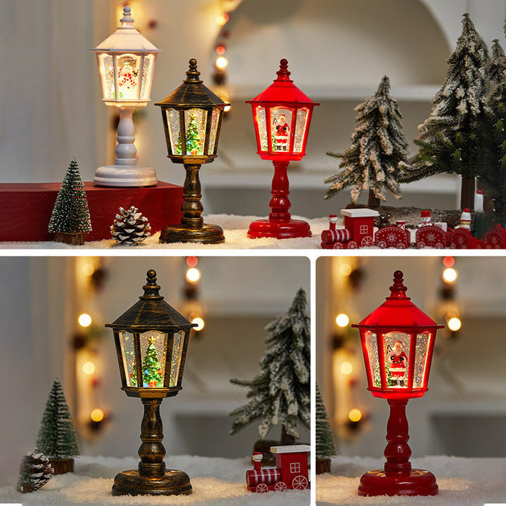 "Jul hexagonal vattenlykta med magisk snöeffekt, hexagonformad, 3D-resininteriör för festlig julstämning och dekoration."