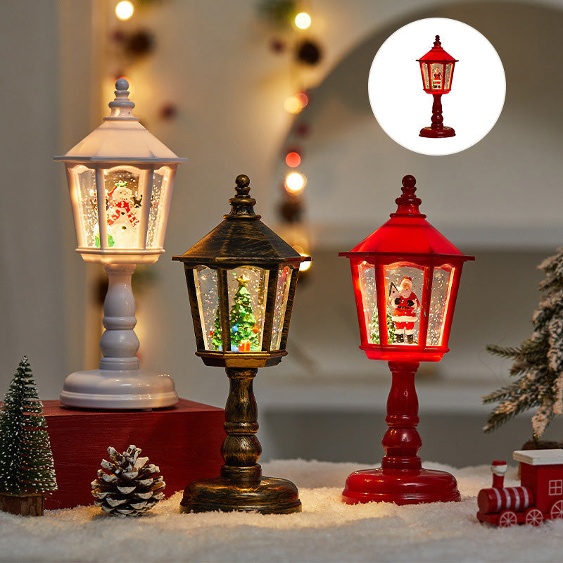 "Jul hexagonal vattenlykta med magisk snöeffekt, hexagonformad, 3D-resininteriör för festlig julstämning och dekoration."