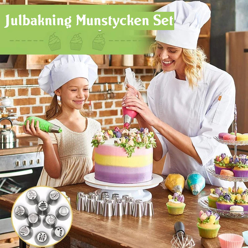 "Julbakning munstyckeset för kakbakning, färgglada munstycken i rostfritt stål och tåliga konditoripåsar, perfekt för jul."