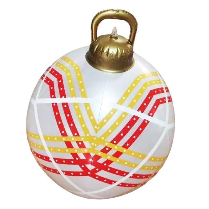 "Juldekoration uppblåsbar utomhusboll i PVC, 60 cm, röd och vit med stjärnmönster, perfekt för julstämning i trädgården."