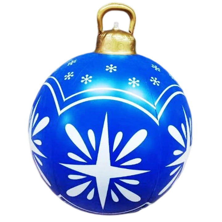 "Juldekoration uppblåsbar utomhusboll i PVC, 60 cm, röd och vit med stjärnmönster, perfekt för julstämning i trädgården."