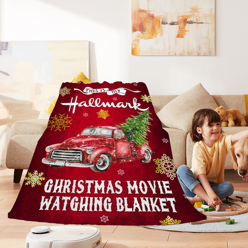 "Julig fleecefilt med rött julmotiv, tjock flanell och fleece, perfekt för bilen, värmande och mjuk för vinter."
