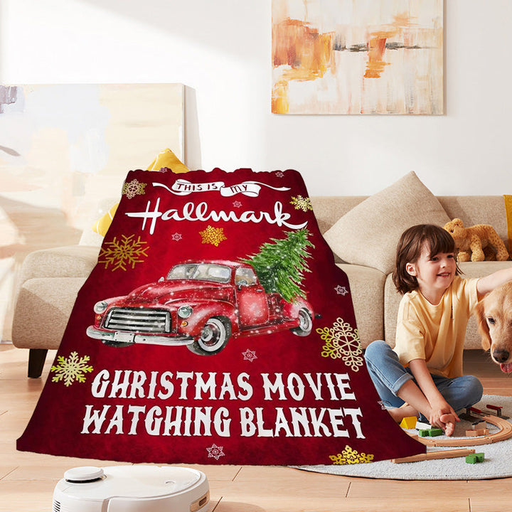 "Julig fleecefilt med rött julmotiv, tjock flanell och fleece, perfekt för bilen, värmande och mjuk för vinter."