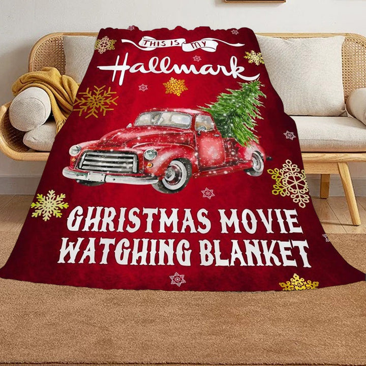 "Julig fleecefilt med rött julmotiv, tjock flanell och fleece, perfekt för bilen, värmande och mjuk för vinter."