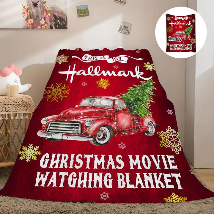 "Julig fleecefilt med rött julmotiv, tjock flanell och fleece, perfekt för bilen, värmande och mjuk för vinter."