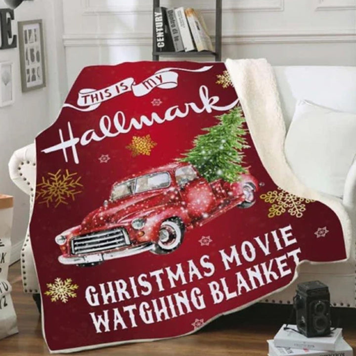 "Julig fleecefilt med rött julmotiv, tjock flanell och fleece, perfekt för bilen, värmande och mjuk för vinter."