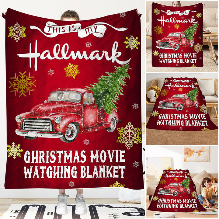 "Julig fleecefilt med rött julmotiv, tjock flanell och fleece, perfekt för bilen, värmande och mjuk för vinter."