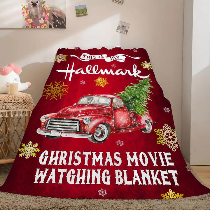 "Julig fleecefilt med rött julmotiv, tjock flanell och fleece, perfekt för bilen, värmande och mjuk för vinter."