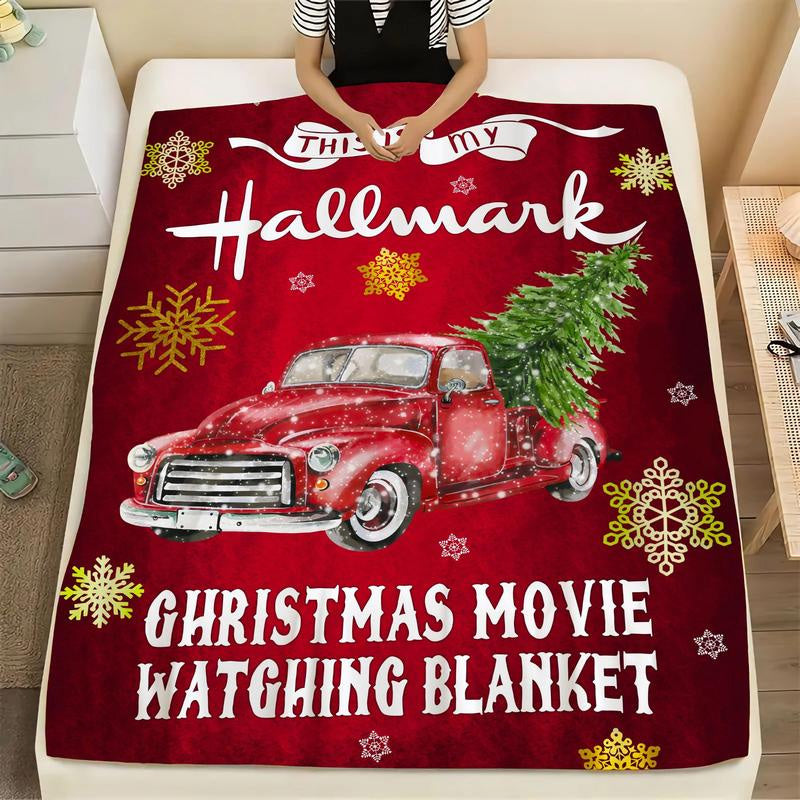 "Julig fleecefilt med rött julmotiv, tjock flanell och fleece, perfekt för bilen, värmande och mjuk för vinter."