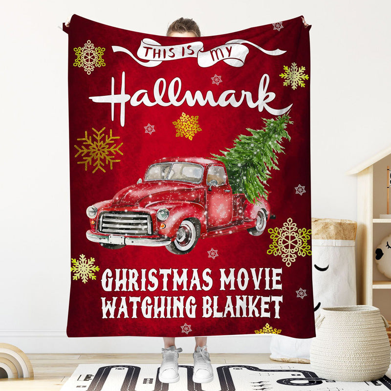 "Julig fleecefilt med rött julmotiv, tjock flanell och fleece, perfekt för bilen, värmande och mjuk för vinter."