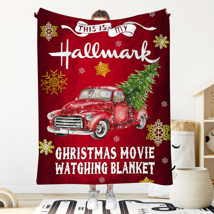 "Julig fleecefilt med rött julmotiv, tjock flanell och fleece, perfekt för bilen, värmande och mjuk för vinter."