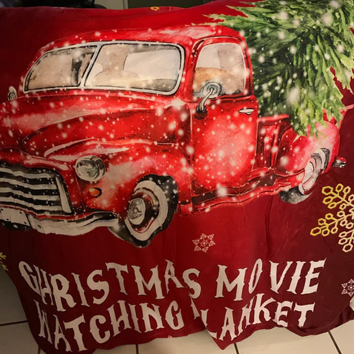 "Julig fleecefilt med rött julmotiv, tjock flanell och fleece, perfekt för bilen, värmande och mjuk för vinter."