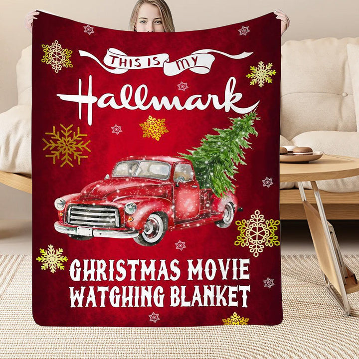 "Julig fleecefilt med rött julmotiv, tjock flanell och fleece, perfekt för bilen, värmande och mjuk för vinter."