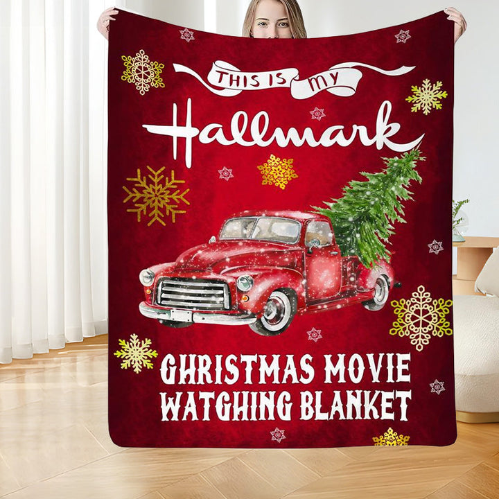 "Julig fleecefilt med rött julmotiv, tjock flanell och fleece, perfekt för bilen, värmande och mjuk för vinter."