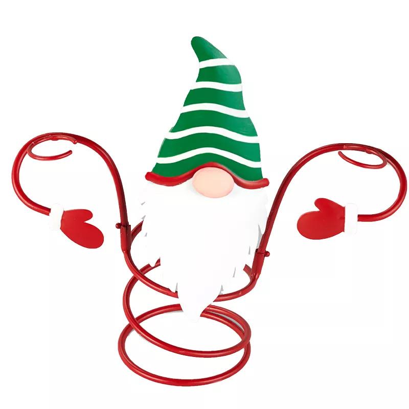 "Julig vinflaska och glashållare med snögubbe och tomte, festlig design av metall med avtagbara armar, 12x12x25 cm"