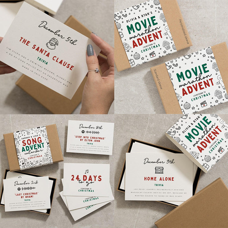 "Julkalender för vuxna med 24 återanvändbara, charmiga adventskort, perfekt för filmälskare, eleganta och hållbara."