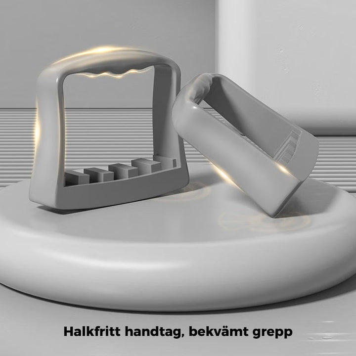 Justerbar bysttränare för överkroppsstyrka, grå och blå, med latexbands intensitet; portabel och halksäker för hemmaträning.