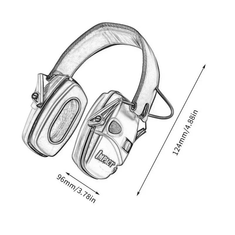 "Justerbar elektronisk hörselkåpa för skytte, grön och svart design, vadderat huvudband och lågprofil öronkåpor."
