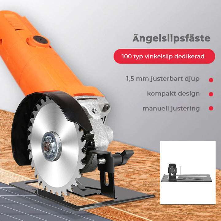 "Justerbar vinkelsliphållare i stål, stabil och hållbar, för precision i professionellt projektarbete och träbearbetning."