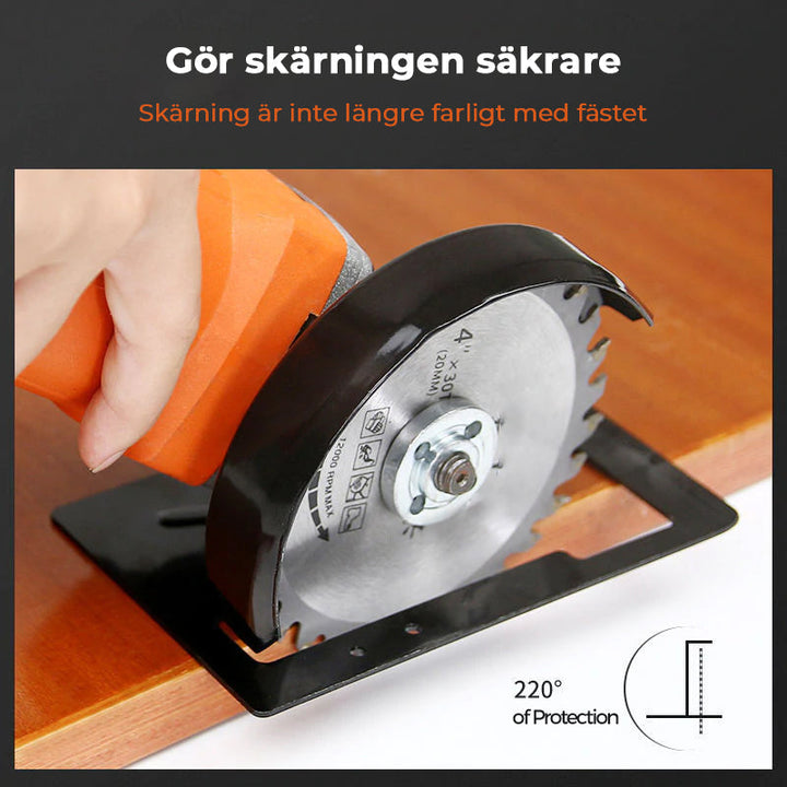 "Justerbar vinkelsliphållare i stål, stabil och hållbar, för precision i professionellt projektarbete och träbearbetning."