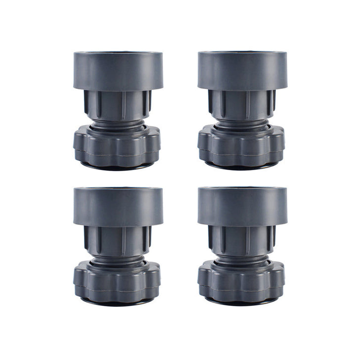 Justerbara grå tvättmaskinsstöd med stötdämpare, minskar vibration och buller, justerbar höjd, robust material.