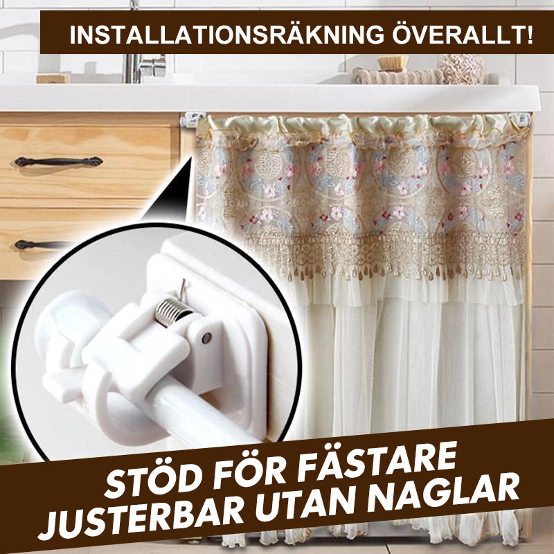 Justerbara självhäftande gardinstångshållare, 2-pack, vita med starka 3M remsor, justerar olika storlekar, utan borrning.