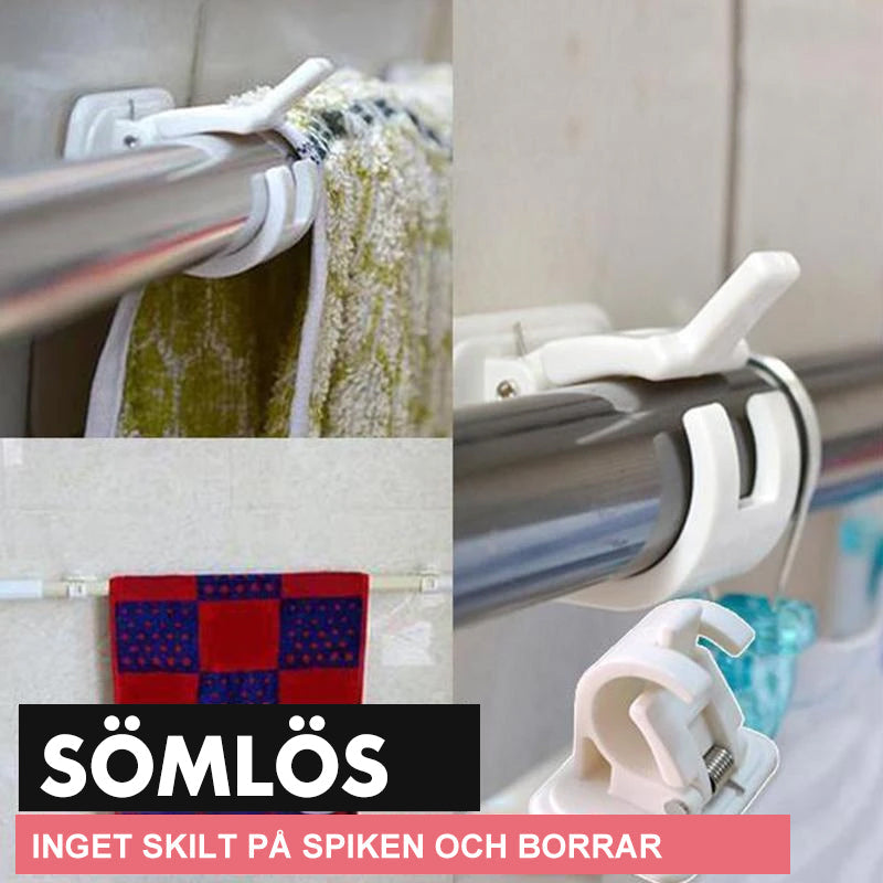 Justerbara självhäftande gardinstångshållare, 2-pack, vita med starka 3M remsor, justerar olika storlekar, utan borrning.