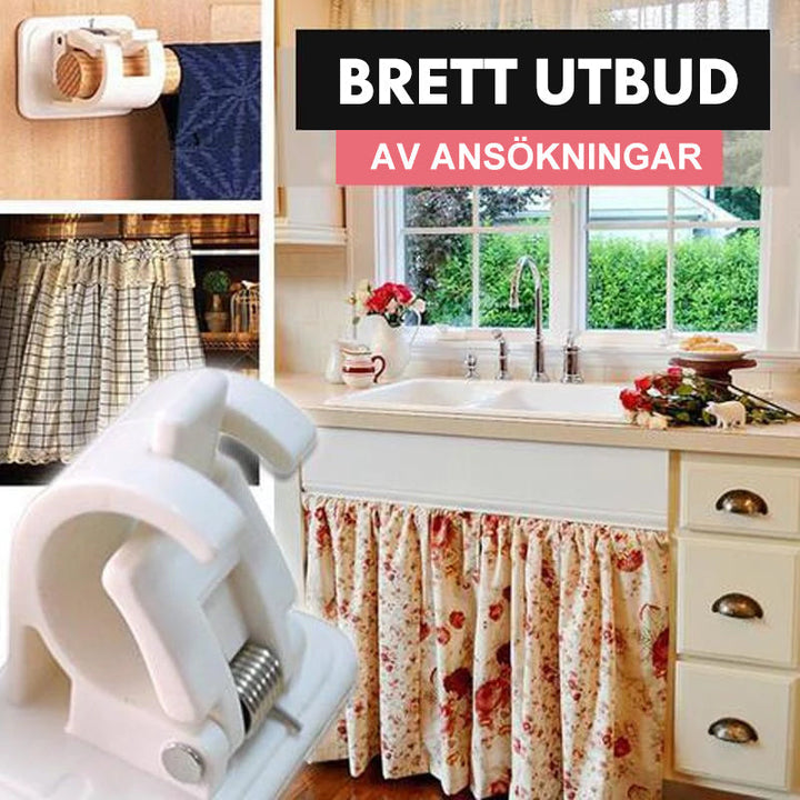 Justerbara självhäftande gardinstångshållare, 2-pack, vita med starka 3M remsor, justerar olika storlekar, utan borrning.