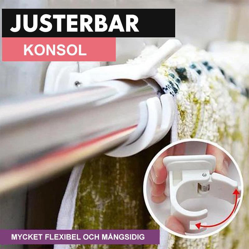 Justerbara självhäftande gardinstångshållare, 2-pack, vita med starka 3M remsor, justerar olika storlekar, utan borrning.