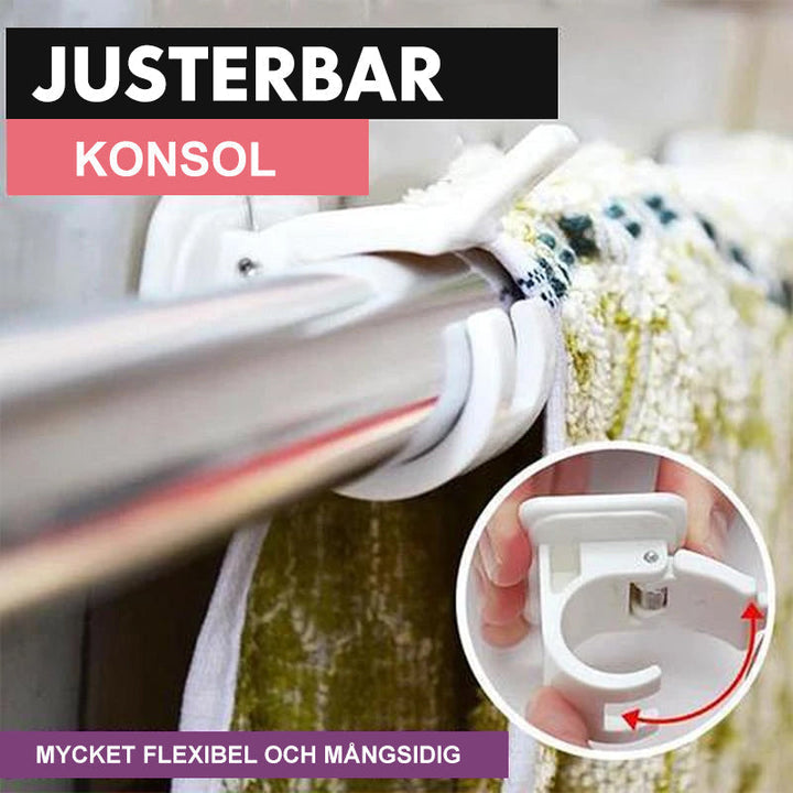 Justerbara självhäftande gardinstångshållare, 2-pack, vita med starka 3M remsor, justerar olika storlekar, utan borrning.
