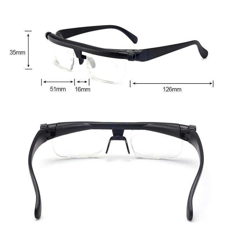 Justerbara unisex glasögon för översynthet med svart ram och justerbara linser, perfekt för dagligt bruk.