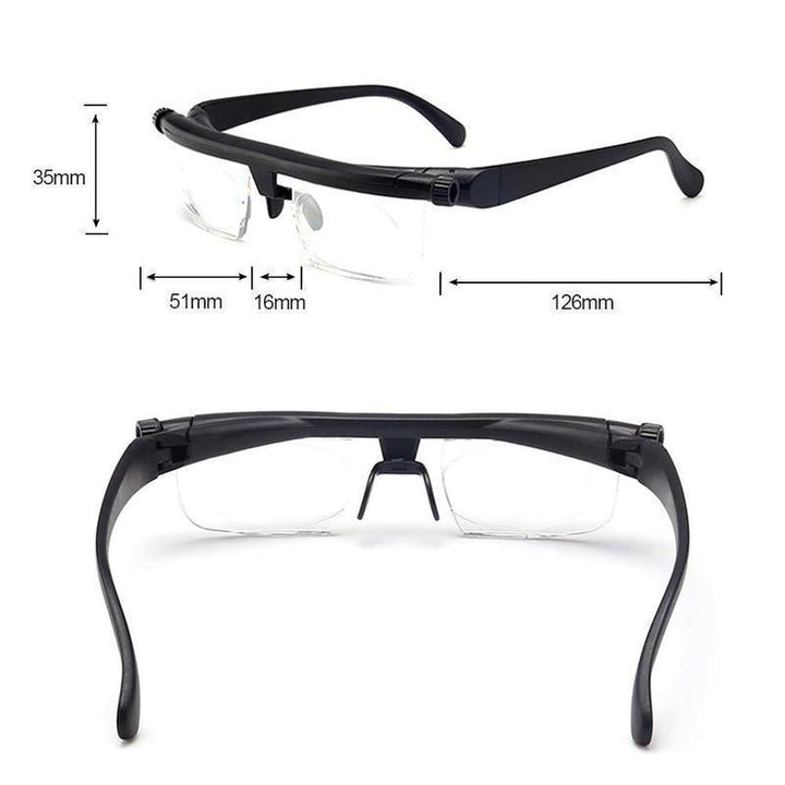 Justerbara unisex glasögon för översynthet med svart ram och justerbara linser, perfekt för dagligt bruk.