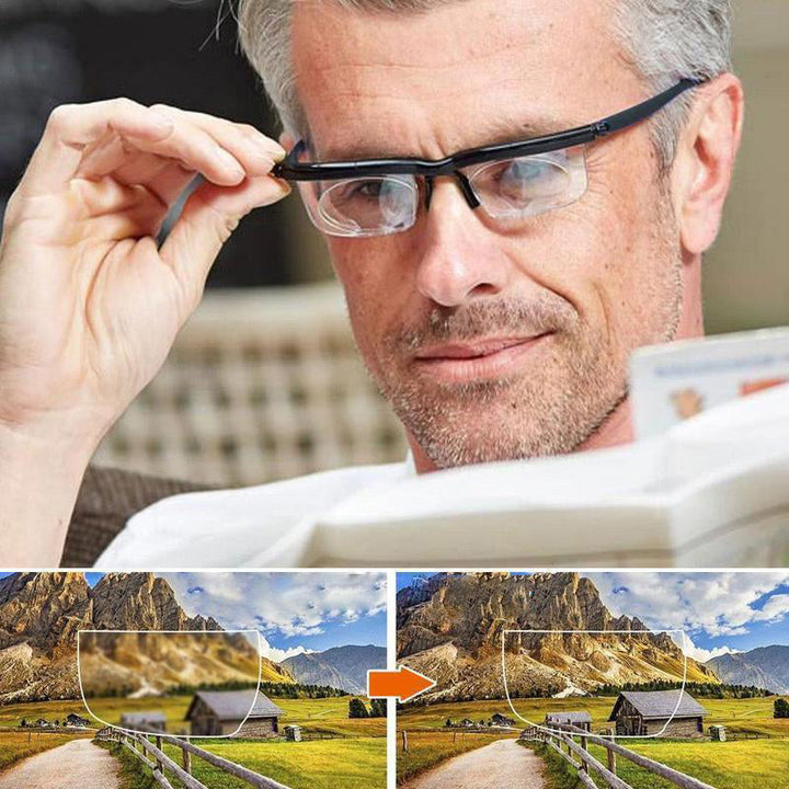 Justerbara unisex glasögon för översynthet med svart ram och justerbara linser, perfekt för dagligt bruk.