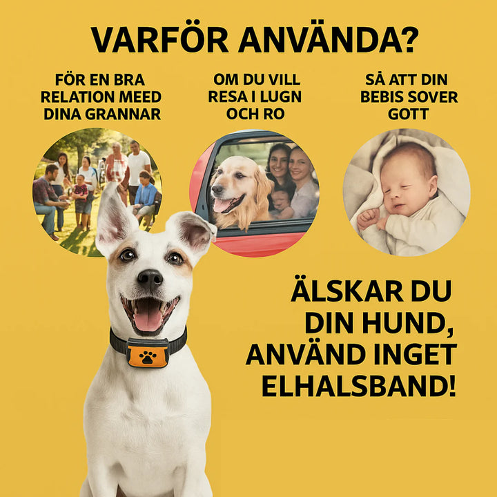 "Justerbart antiskällhalsband för hund i svart, med milda vibrationer och ljud för effektiv skällkontroll."