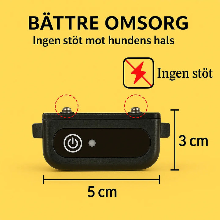 "Justerbart antiskällhalsband för hund i svart, med milda vibrationer och ljud för effektiv skällkontroll."