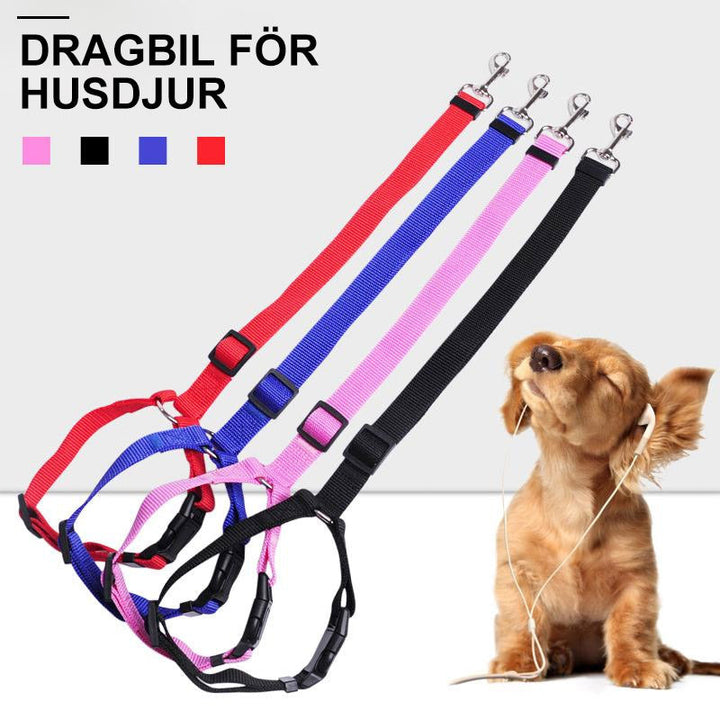 "Justerbart bilhundkoppel för säker resa i bilen. Finns i rosa, blå, svart och röd, tillverkad av slitstarkt PP-band."