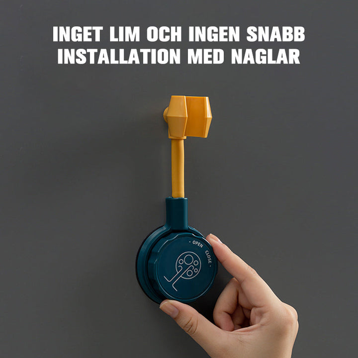 "Justerbart duschtillbehör i flera färger, inkluderar vitt, grått och grönt. Innovativt fäste för modernt badrum utan borrnin