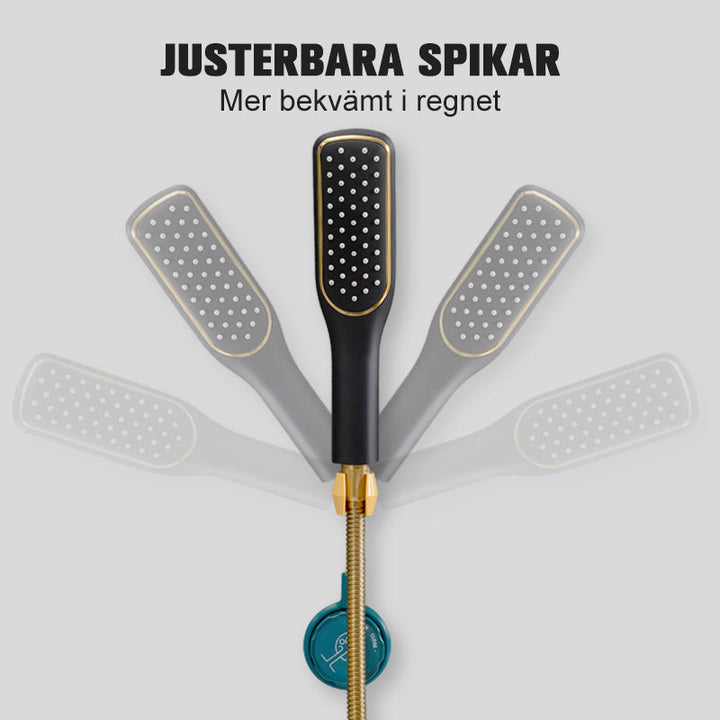 "Justerbart duschtillbehör i flera färger, inkluderar vitt, grått och grönt. Innovativt fäste för modernt badrum utan borrnin