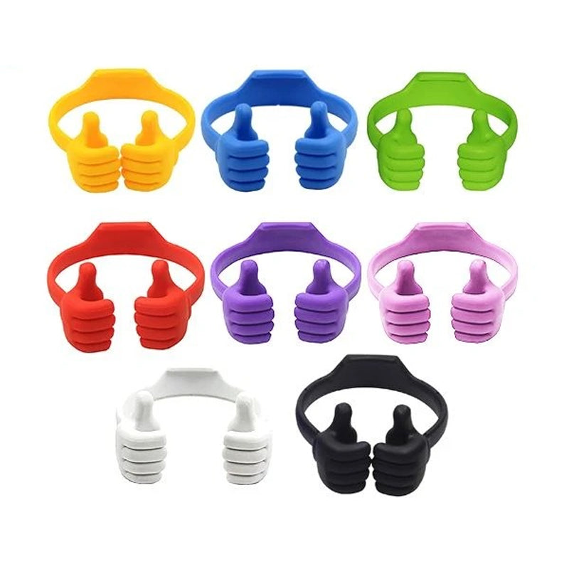 "Justerbart tumme telefonställ - svart och flerfärgat, unik tumme upp design, passar mobiler och surfplattor, unisex."