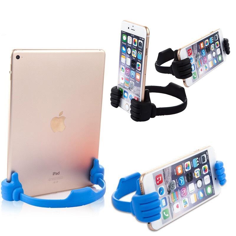 "Justerbart tumme telefonställ - svart och flerfärgat, unik tumme upp design, passar mobiler och surfplattor, unisex."