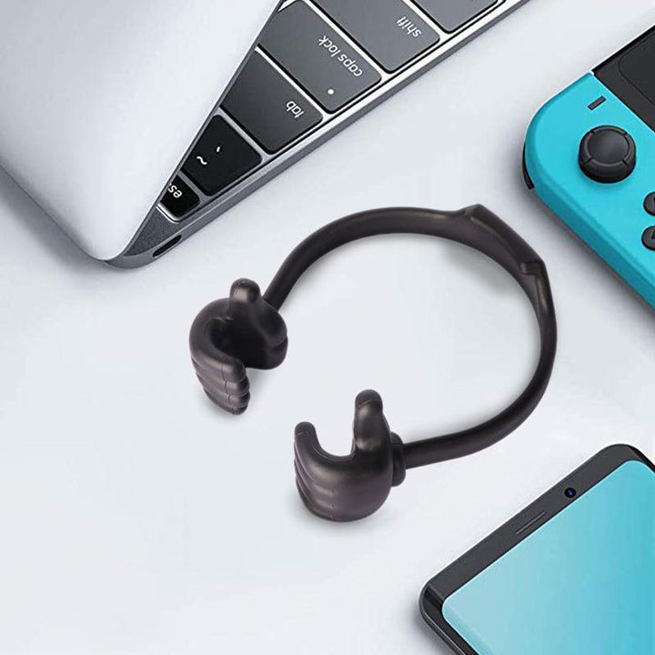 "Justerbart tumme telefonställ - svart och flerfärgat, unik tumme upp design, passar mobiler och surfplattor, unisex."