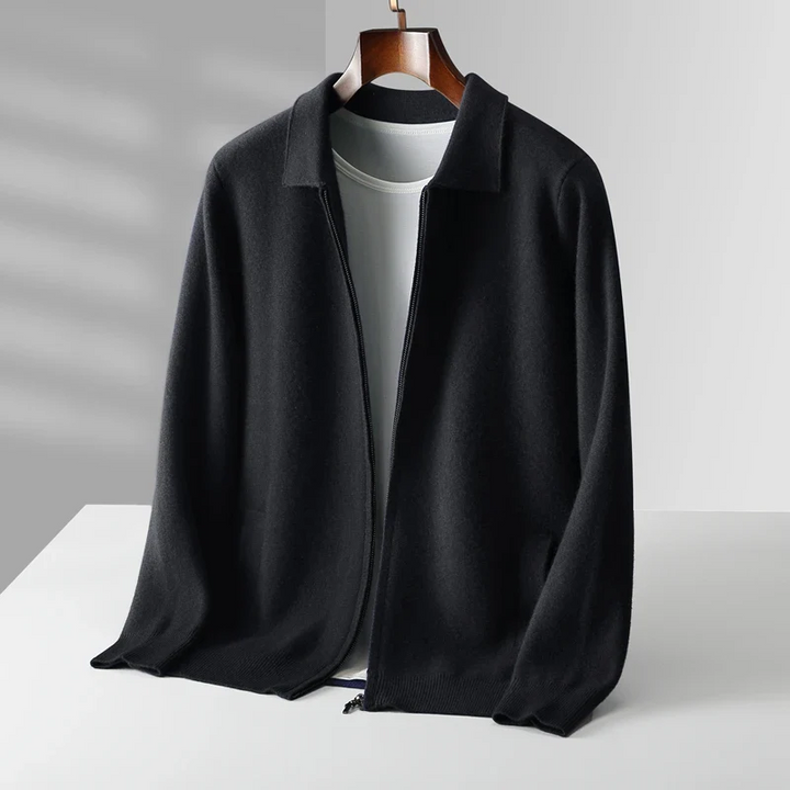 "Kashmirväst för män, elegant och mångsidig, med dragkedja och minimalistisk design, i beige kashmir"