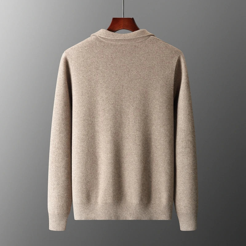 "Kashmirväst för män, elegant och mångsidig, med dragkedja och minimalistisk design, i beige kashmir"