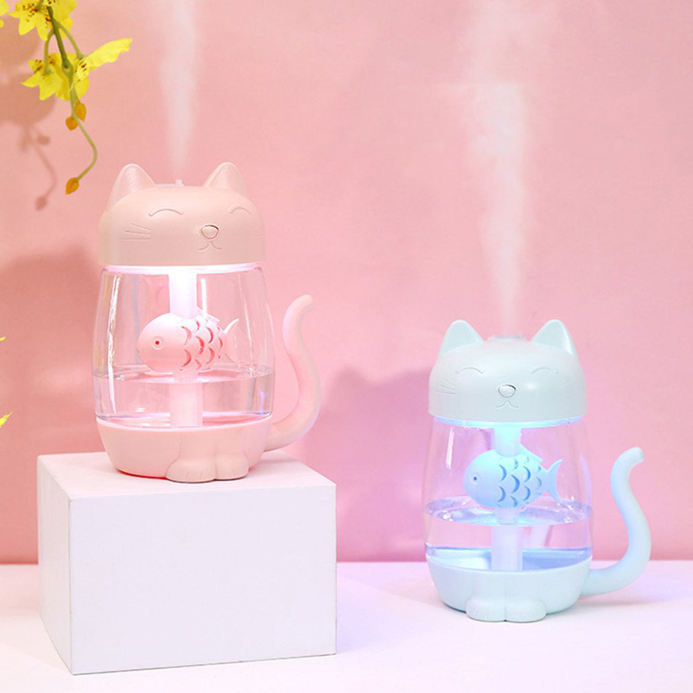 Katt-designad luftfuktare som även är en USB-fläkt och bärbar nattlampa för skrivbordet.