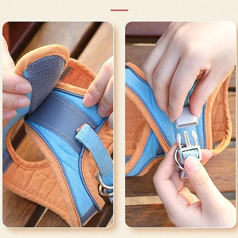 "Kattsele för husdjursaktiviteter, andningsbart nät, vaddering för komfort, justerbara remmar, silverfärg."