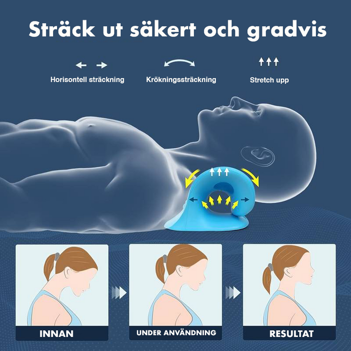 "Kiropraktisk nackkudde med ergonomisk design för lindring av nacksmärta, stödjer naturliga kurvor och minskar spänningar."
